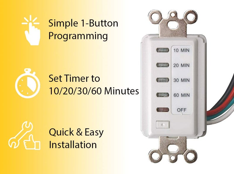 Teklectric مروحة حمام مع إيقاف تلقائي مؤقت 60-30-20-10 دقيقة - أبيض - Image 2